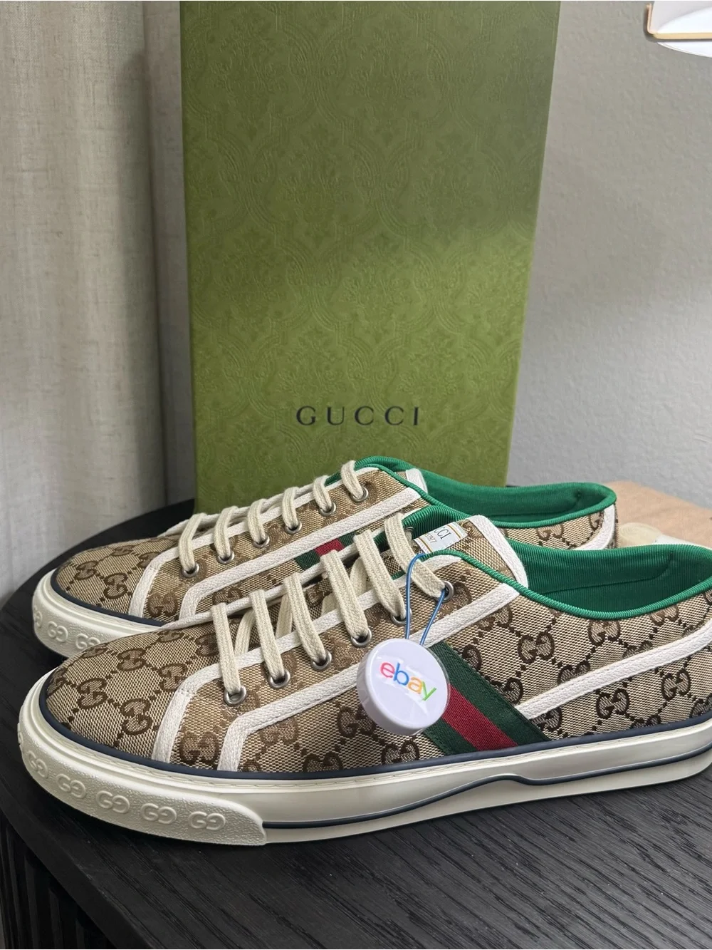 Gucci Tennis 1977 Sneakers Original GG Canvas Beige Ebony 11.5